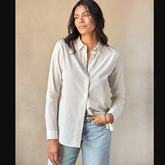 Outerknown Windrift Shirt in Desert Banker Stripe | Size M - Picture 6 of 10